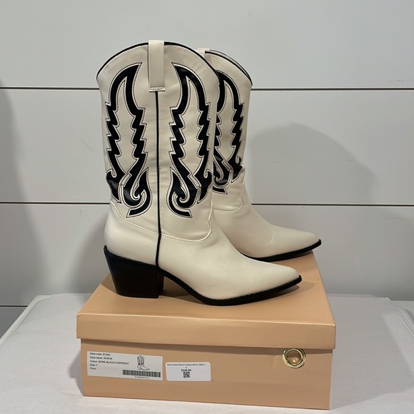 NORVA COWBOY BOOTS - BONE-BLACK CONTRAST - Picture 4 of 9